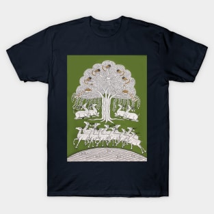 Tree of life ( Green and Gold) indian folk art print in phad style T-Shirt